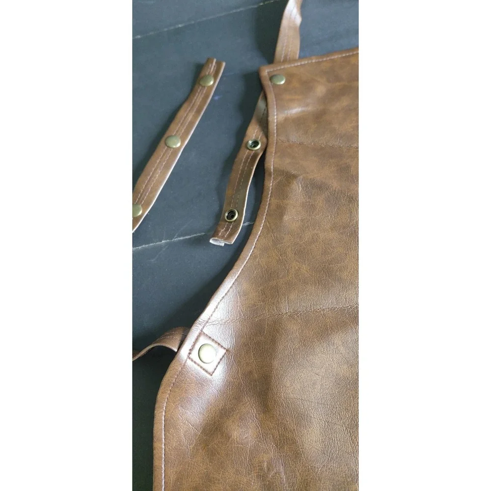 Men One Size heavy-duty marbled brown leather utility apron adjustable Straps